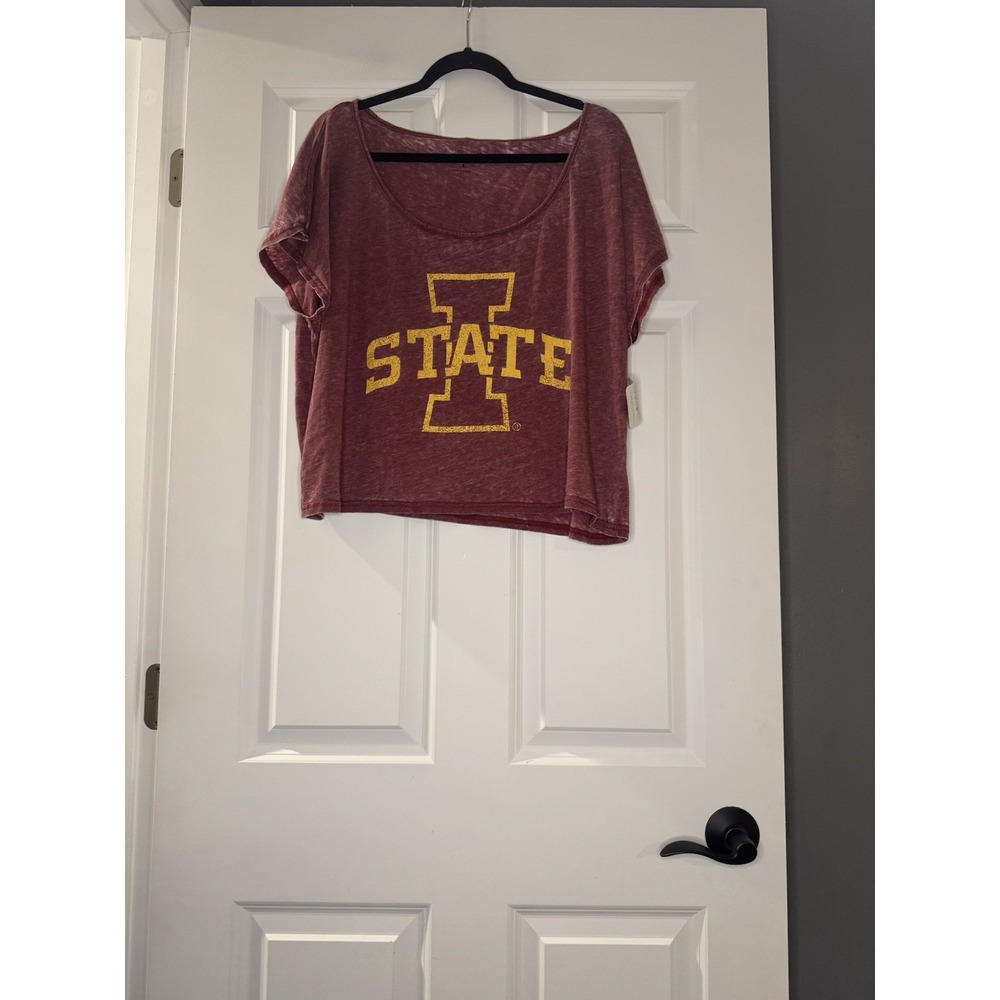 J America Iowa State Cropped Distressed Red Large Women's Nwt